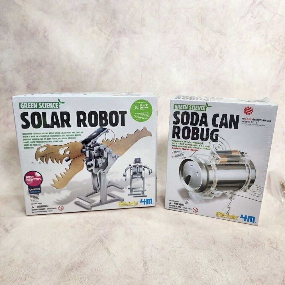 2 - 4M Green Science Solar Robot Dinosaur TRex & Soda Can Robug Sealed